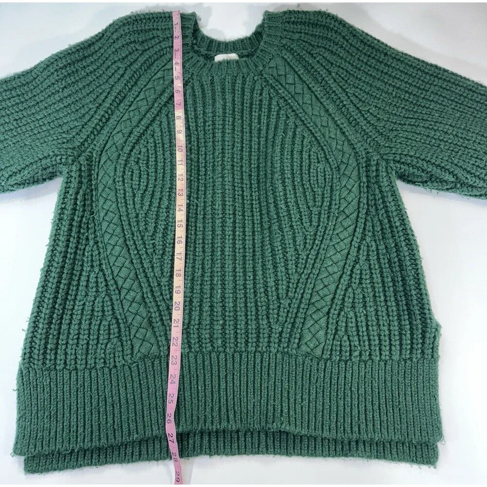 Aje Green Chunky Knit Braided Cable Sweater Women XL Wool Alpaca Blend